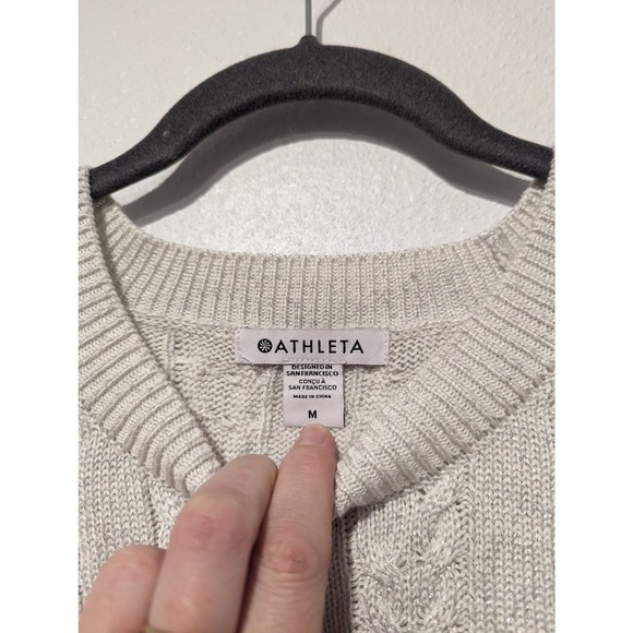 Athleta Crossroads Metallic Silver Cable Knit Sweater - Picture 6 of 8